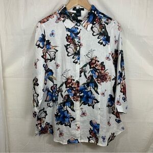 Faith & Zoe 100% Linen Floral 3/4 Sleeve Blouse Multicolor Size L‎